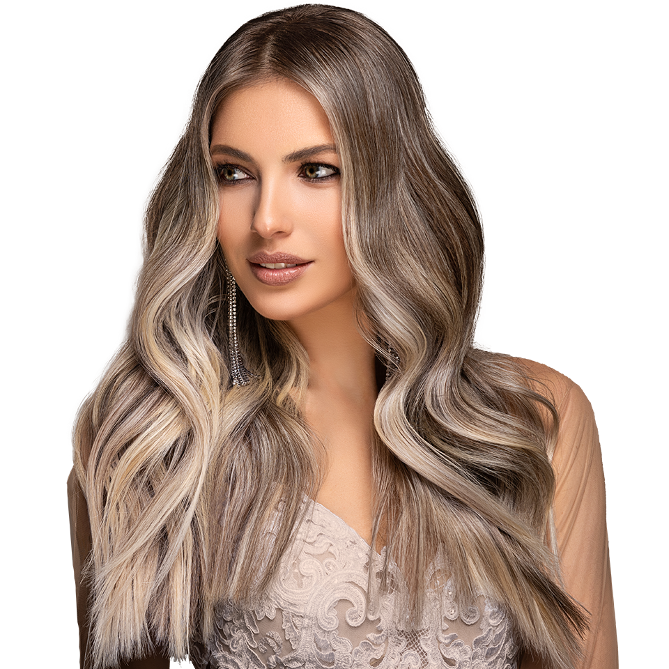 Una chica joven con el pelo largo y mechas tendencia.